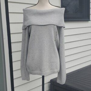 NWT Pria Silver Sparkle Oversized Neck Cowl Neck Sweater